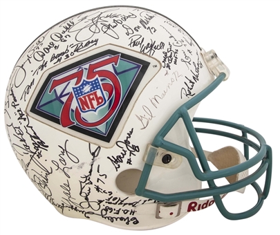 NFL 75th Anniversary Hall of Famers Multi-Signed Full Size Helmet with 50+ Signatures (Beckett)